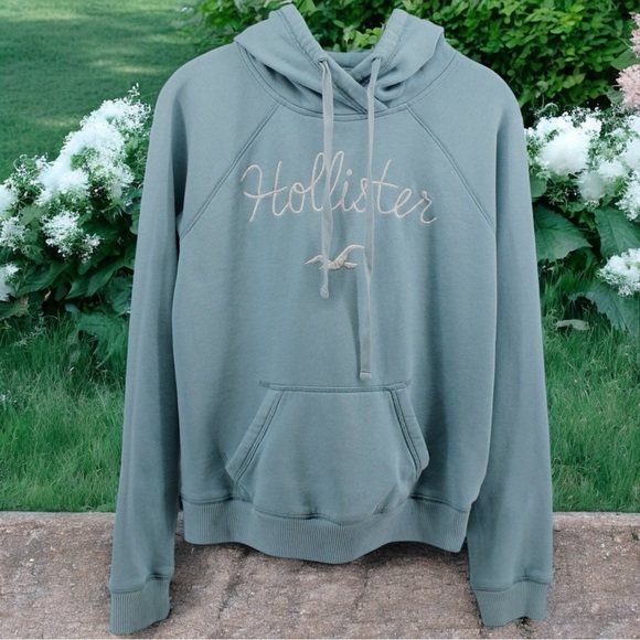 Y2K Hollister Baby Blue Spellout Hoodie Academia Collegiate Comfy Size M - Picture 1 of 10